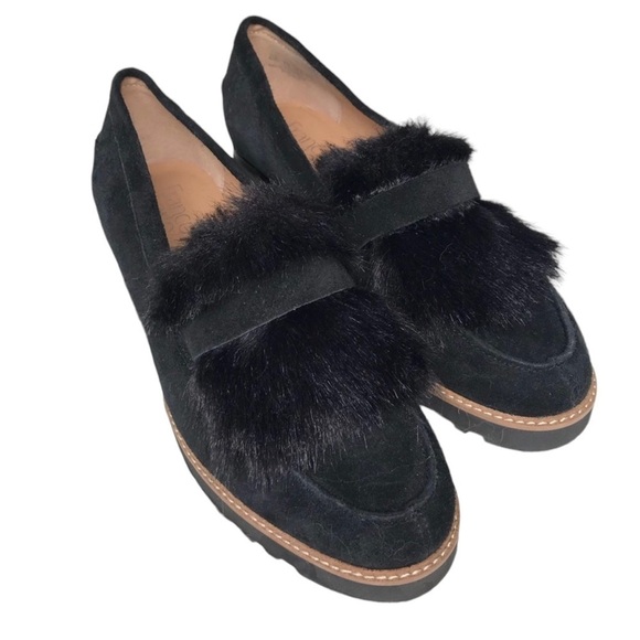Women’s FRANCO SARTO Cyrus Black Suede Faux Fur Loafers Shoes - Picture 6 of 6